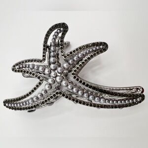 Gunmetal Pearl Rhinestone Starfish Hair Clip Large New